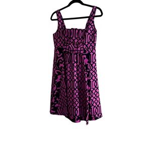 Tracy Reese size 4 pink & black 100% silk dress hidden side zip empire waist bow